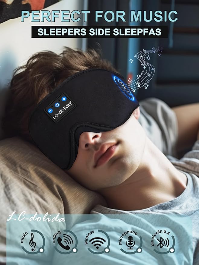 LC-dolida Sleep Headphones, 3D Sleep Mask Bluetooth Wireless Music Eye Mask, Sleeping Headphones for Side Sleepers Sleep Mask with Bluetooth Headphones Ultra-Thin Stereo Speakers Perfect for Sleeping - Bloomnest