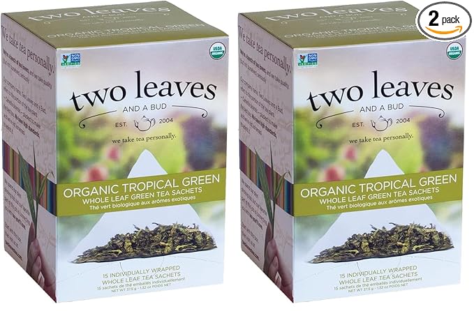 Two Leaves and a Bud Organic Tropical Green Tea, Whole Leaf Sencha Green Tea, 15 Count (Pack of 2) - Bloomnest