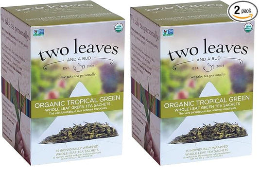 Two Leaves and a Bud Organic Tropical Green Tea, Whole Leaf Sencha Green Tea, 15 Count (Pack of 2) - Bloomnest