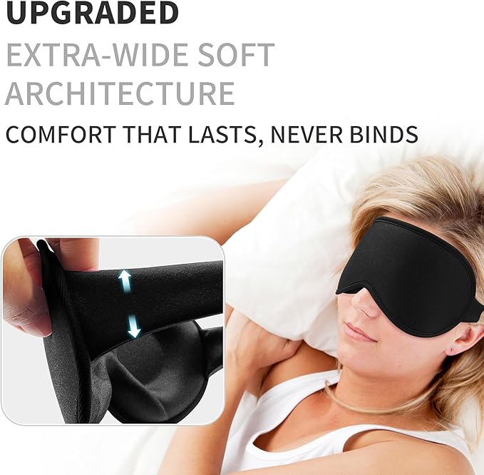 3D Sleep Mask for Men Women 2 Pack, Blackout Eye Mask for Sleeping Eye Mask for Side Sleeper, Memory Foam Adjustable&Washable, Airplane Travel Essentials Couples Yoga Meditation Office Black-Ice Silk - Bloomnest