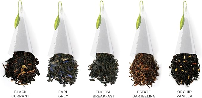 Tea Forte Assorted Black Tea Presentation Box Tea Gift Set Sampler, 20 Count, 2 of Each Variety Individually Wrapped Handcrafted Pyramid Infuser Bags - Bloomnest