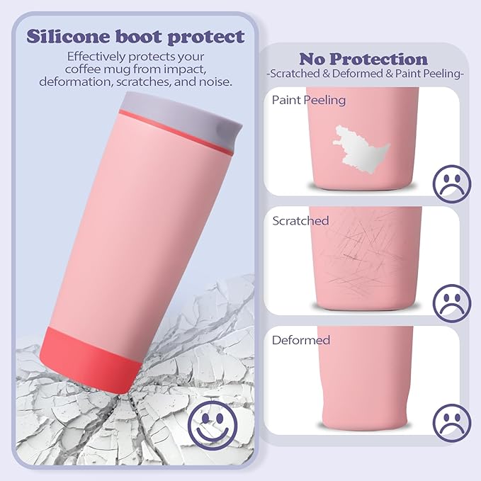 2pcs Silicone Boot for Owala SmoothSip Slider Coffee Tumbler 20oz 12oz, Anti-Slip Sleeve for Travel Coffee Mug, Protective Accessories for Owala BPA Free (Summer Harvest Red) Kaitiaki