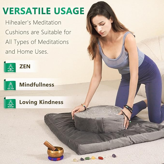Hihealer Meditation Cushion, Traditional Tibetan Meditation Pillow Velvet Cover - Large Floor Cushion Seating for Adults - Yoga Buckwheat Bolster for Women、Moms - Bloomnest