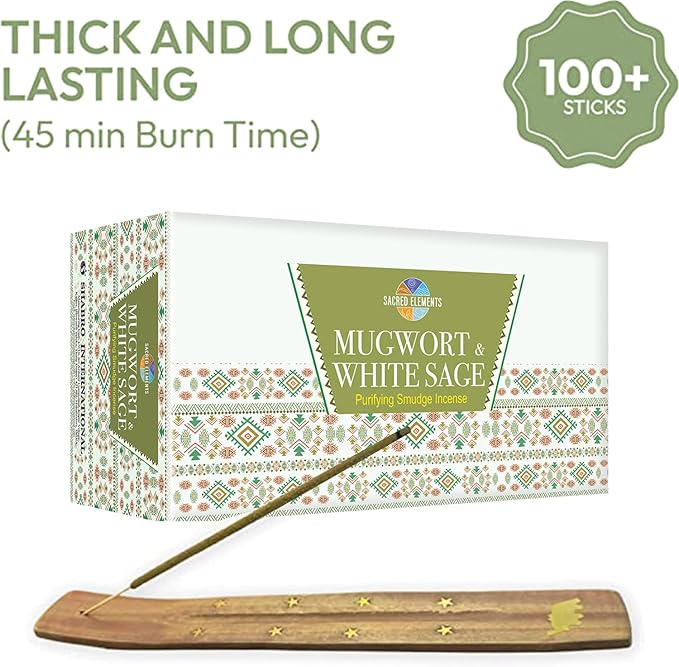 White Sage Incense with Mugwort- Natural Mugwort Magic Herb to Soothe Nerves & Improve Mood | Sage Incense Sticks for Cleansing | Thoughtful Gift for Loved Ones (12 Packs, 100+ Sticks)
