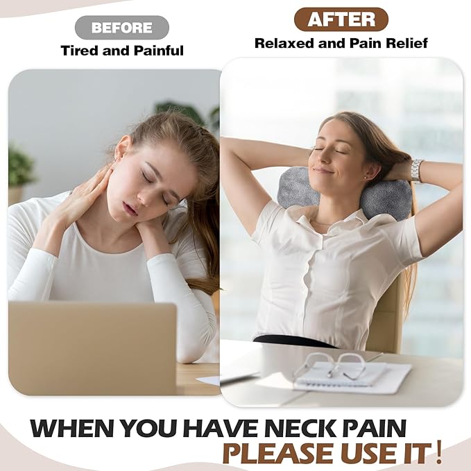2 Pcs Neck Pillow for Recliner Headrest Pillow Bone Shaped Chair Plush with Adjustable Strap Neck Support and Pain Relief Curve Head Cushion for Car Travel Airplane (Grey and Brown) - Bloomnest