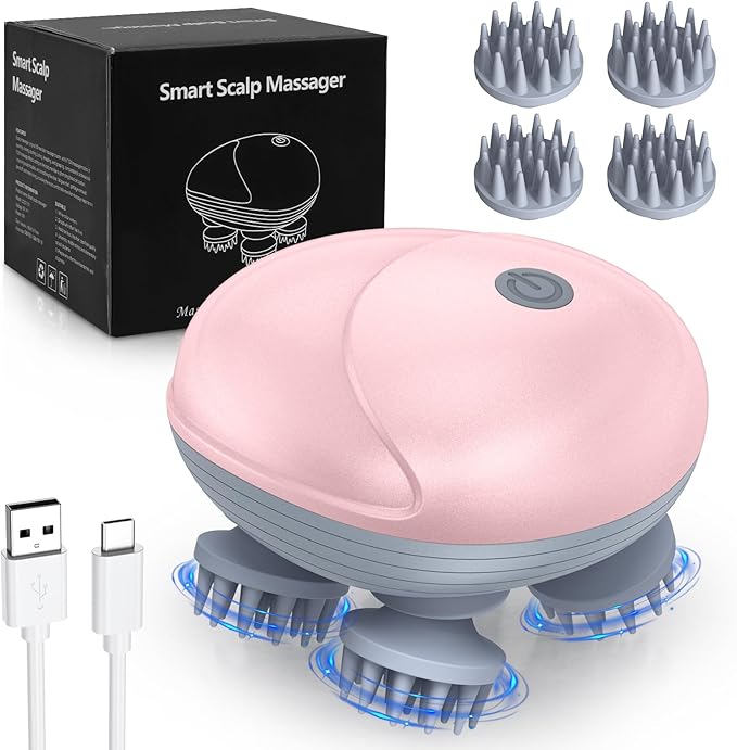 Upgraded Handheld Cat Massager Dog, Electric Pet Massager for Christmas Gifts, with 4 Massage Heads, Cat Head and Back Scratcher for Relieving Tight Stiffness Muscles, Promote Bonding (Pink) Olipiter