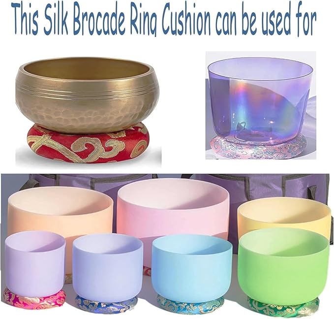 Singing Bowl Cushion Silk Brocade Ring Cushion Pillow 7 Set，Used for Crystal/Tibetan Singing Bowls ，Singing Bowls Cushion,O-Ring Set，Buddhist Sound Bowl Pad (Color : Black, Size : 6-12) - Bloomnest