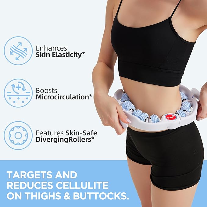 Cellulite Massage Tool Muscle Roller - Deep Fascia Massager & Dimpled Skin Remover for Legs, Thighs & Buttocks - Anti-Cellulite Roller, Smooth Skin, Pain Reliefs (Blue) - Bloomnest