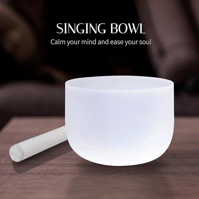 440HZ 8 Inch Frosted Quartz(F) Note Heart Chakra Frosted Quartz Crystal Singing Bowl Dispensing Free Mallet And O-ring for Sound Healing Meditation Experience The Beautiful Sounds of Nature - Bloomnest