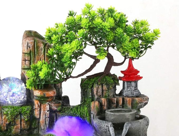 Tabletop Fountain Decorations,Tabletop Fountain Indoor Humidifier with Rockery Mountain Waterfalls,Goldfish,Light,Resin Rockery Crafts Gift Fountain for Home Office Bedroom Desk Ornaments