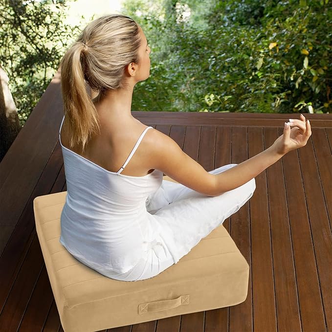 MeMoreCool Square Floor Pillow Seating for Adults Kids, Large Meditation Cushion Floor Pillow with Thick Foam & Soft Tufted Cover, Washable Big Pillow Seat Floor Cushion for Sitting Yoga 24" Khaki - Bloomnest