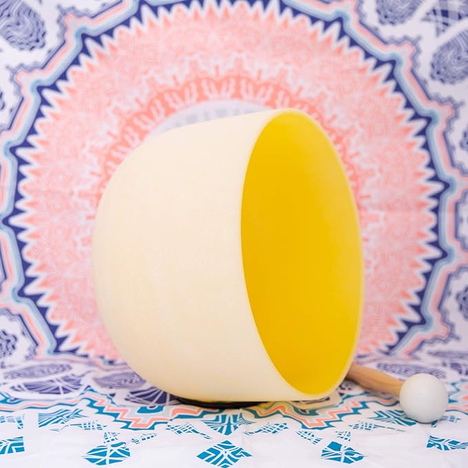 ENERGYSOUND 432Hz Perfect Pitch E Note Solar Plexus Chakra Yellow Colored Frosted Quartz Crystal Singing Bowl 10 inch mallet & o-ring included - Bloomnest