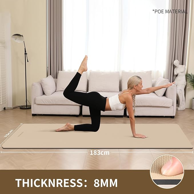 Extra Thick 8mm Yoga Mat, 72"x28" Non Slip Exercise Mat, Reversible 2-Sided Dual Color Premium POE Material, with Carrying Strap for Yoga, Pilates, Home Gym - Bloomnest