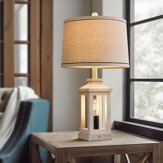 23.75" Retro Farmhouse USB C+A Ports Table Lamp Set of 2 with 3 Way Dimmable Touch Control White Nightlight Vintage Modern Lamp for Living Room Bedroom with 2 Light Sources - Bloomnest