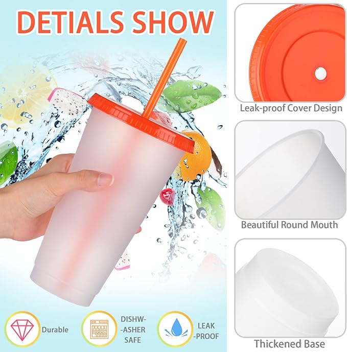 Honeydak 60 Pack Tumbler with Straw and Lid Bulk Water Bottle Iced Coffee Travel Mug Cup Reusable Plastic Cups for Party Birthdays 24-27 oz (Pretty Color) - Bloomnest