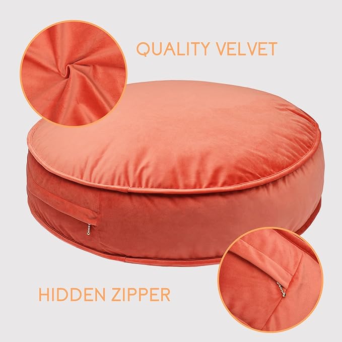 Round Floor Pillow Cover Velvet Throw Seating Pouf Yoga Meditation Cushion Plush Case Reading Room Decor Cover Only (25.6IN, Brick Red) - Bloomnest