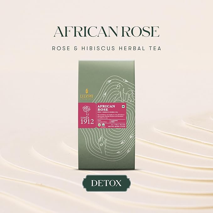 Luxmi Estates African Rose Organic Hibiscus Rose Tea (25 Tea Bags) Caffeine Free Tea Bags For Detox, Cleansing, and Digestion, With Certified Organic Herbal Tea - Bloomnest