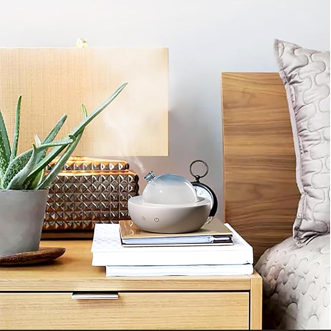 Glass Essential Oil Diffuser with Real Wood Base, 180ml Aromatherapy Diffuser with 2 Mist Modes, 7 Colors LED Light Ultrasonic Cool Mist Humidifier for Home and Office Bloomnest