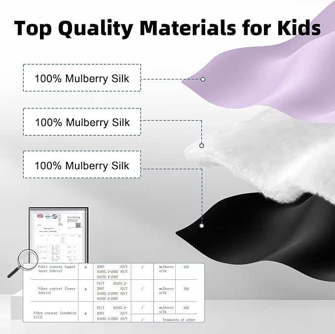 Silk Sleep Eye Mask for Kids, 100% Real Natural Pure Silk Sleeping Masks, Blindfold Sleep Eye Cover with Adjustable Strap, Soft & Lightweight Night Eyeshade for Boys Girls Teens (2 Pack)