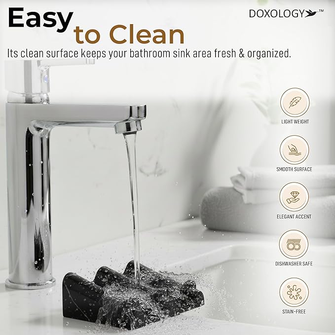 DOXOLOGY Black Marble Soap Dish Bathroom Organizer - Resin Soap Dish with Rectangular Design 3.7" L x 2.8" W - Self Draining Soap Dishes Keeps Countertop Neat - Marble Look Soap Tray for Sink - Bloomnest