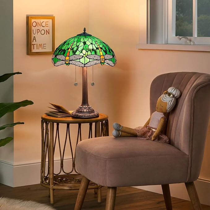 Tiffany Lamp Stained Glass lamp 16 inches Bedside Table Lamps for Living Room Bedroom Dorm Kitchen Home Decor Festival Birthday Gift,Dragonfly - Bloomnest