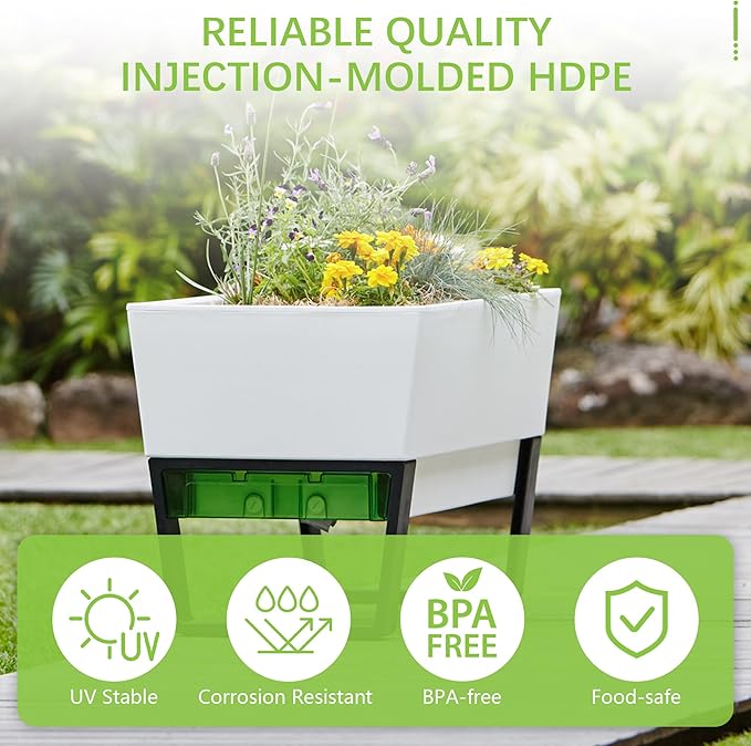 Glowpear Self Watering Planter Box - 29.5", White - UV Stable, Scalable Urban Raised Garden Bed with Water Gauge, Indoor Outdoor for Vegetables, Flowers, Herbs, and Succulents, Gardening - Bloomnest