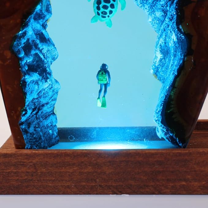 Handmade 3D Ocean Resin Lamp – LED Color Changing Night Light, Artistic Sea Turtle & Coral Scene, Unique Coastal Home Decor Gift for Ocean & Nature Lovers - Bloomnest