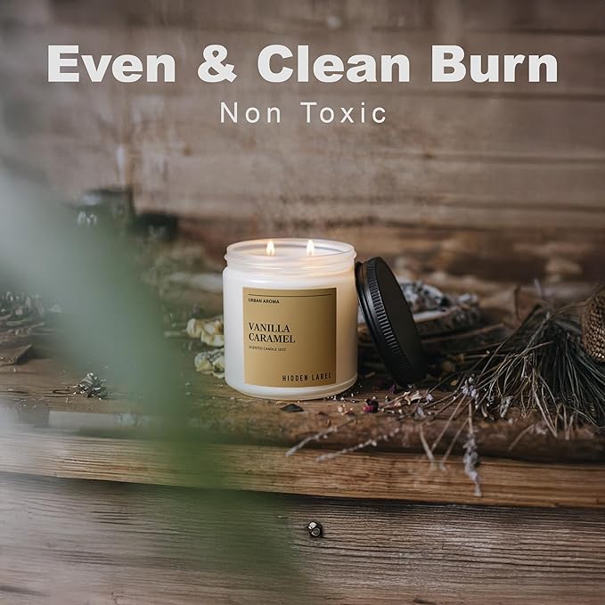 Hidden Label Vanilla Caramel Fall Candles, 12oz 2 Wick Non Toxic Candles for Home Scented, Natural Soy Wax Clean Burning Aromatherapy Candle, 70H Long Lasting for Gifts Stress Relief & Relaxation - Bloomnest
