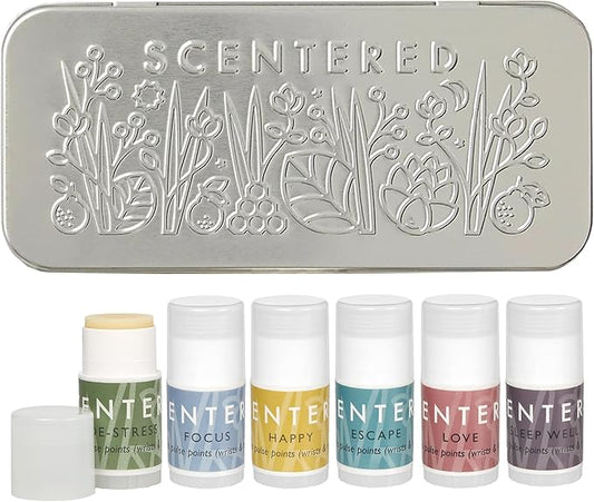 Scentered Aromatherapy Gift Set, Mini Roll On Essential Oil Balms for Sleep, Focus, Stress-Relief, Calm, Mood Boost - Set of 6 Premium Blends - Aromatherapy Gifts for Women