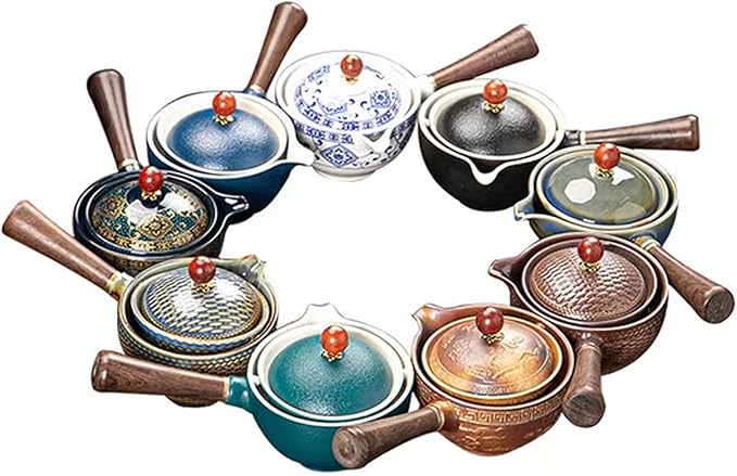 Ceramic Portable Travel Tea Set, Chinese Kungfu Tea Set with 360 Rotation Teapot and Infuser, 4 Tea Cups, Tea Tray And Travel Bag (Kiln Variant)