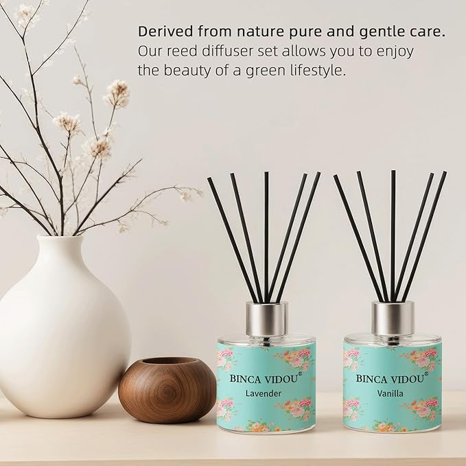 Binca Vidou Reed Diffuser Set of 3, Lavender, Rose, Vanilla Aromatherapy Oil Diffusers for Bedroom, Living Room, Office, Gift & Stress Relief, 50ml x 3 - Bloomnest