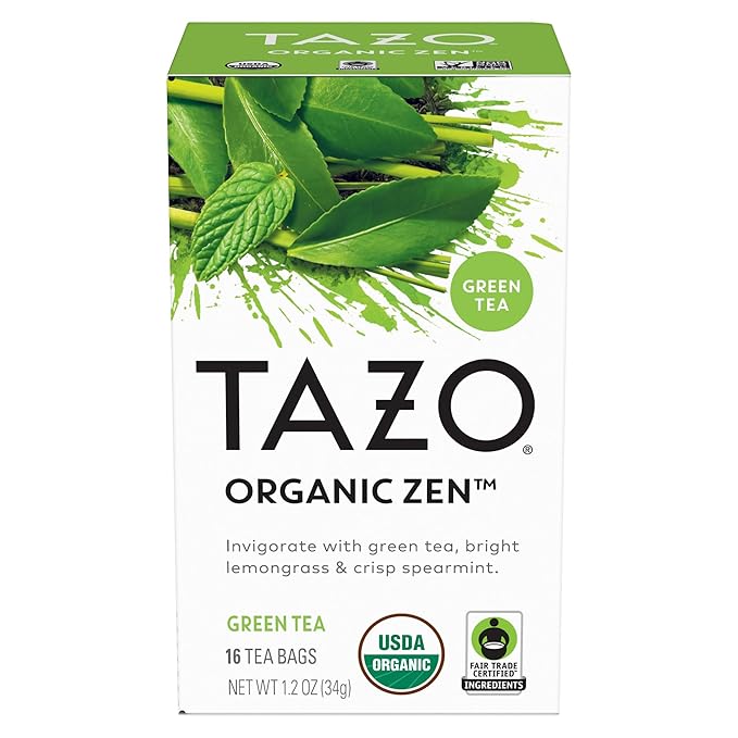 TAZO Organic Zen Green Tea, Caffeinated Tea with Refreshing Lemongrass & Spearmint, 16 Total Bags - Bloomnest