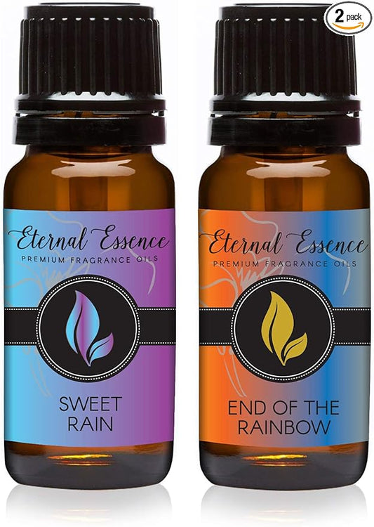 Eternal Essence Oils 2 Pack 10ml Premium Fragrance Oil - Sweet Rain & End of The Rainbow - for Candle, Soap Making, Aromatherapy, Diffusers, Home Care, & Humidifiers EternalEssenceOils