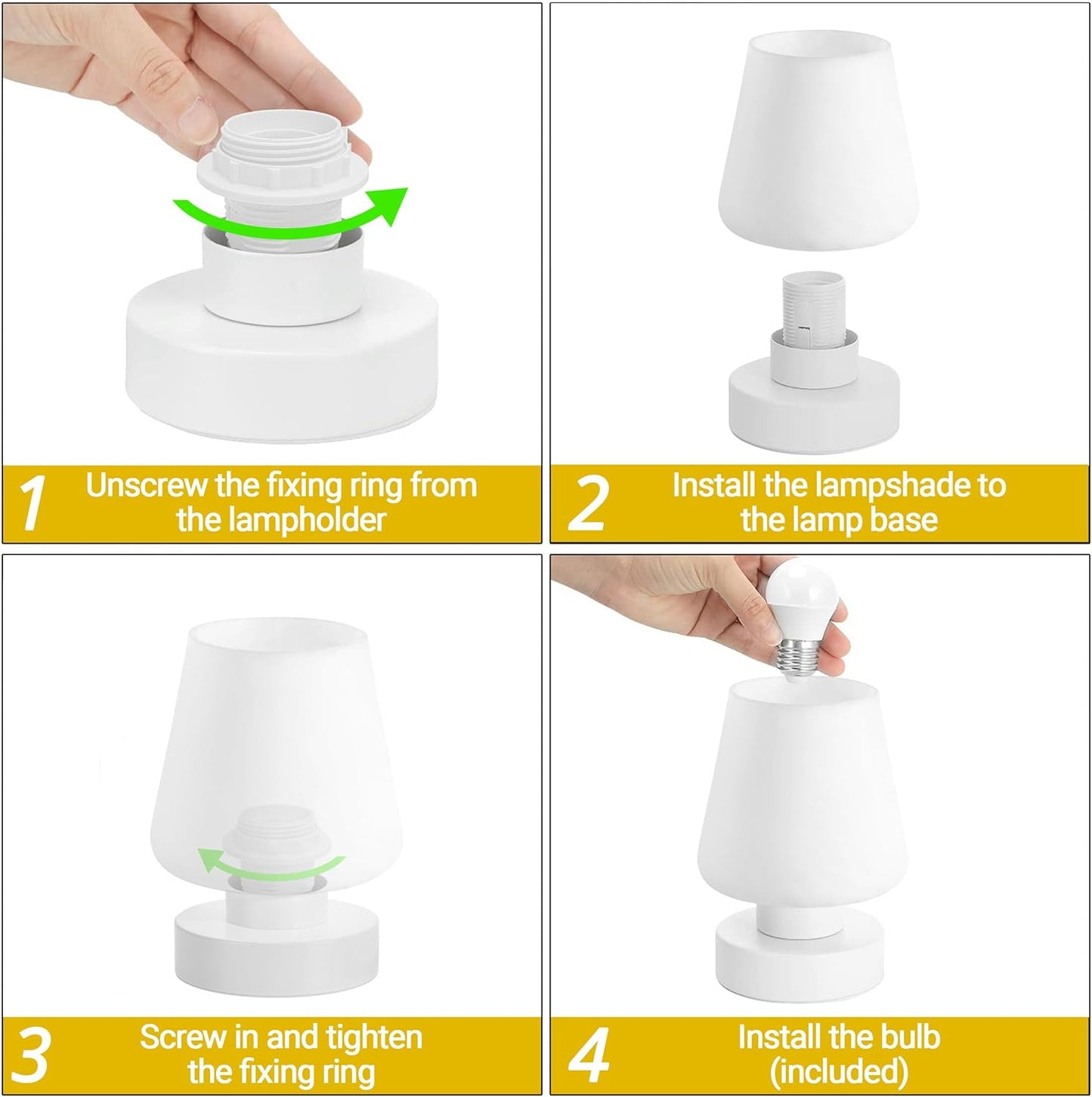 Touch Bedside Lamp, Mini Stepless Dimmable Table Lamps for Bedroom for Night Stands, Small Desk Lamp with Brightness Memory, USB Charging Ports, Warm LED Bulb, White, Conical Shape, 1 Set