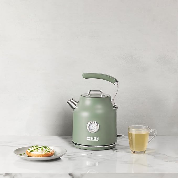 Haden Dorset 1.7 Liter Stainless Steel Electric Kettle, Hot Water Kettle with 360-Degree Base and Auto Shutoff, Cedar Green & Chrome - Bloomnest