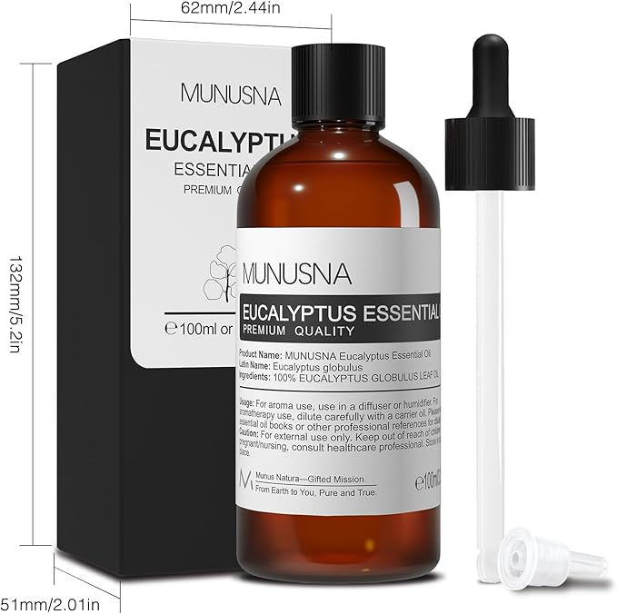Eucalyptus Essential Oil, Premium Grade Pure Eucalyptus Oils 100ML, 100% Natural Aromatherapy Essential Oil for Shower, Hair, Skin, Diffuser, Massage, Candle, Soap, Bath Bombs Making - Bloomnest