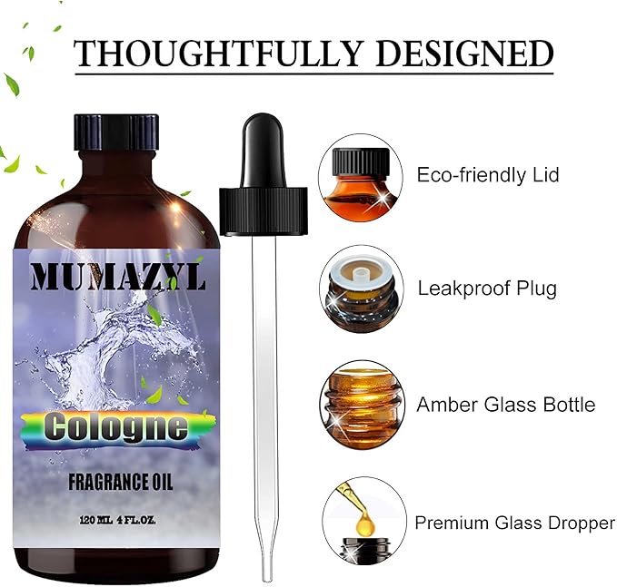 Cologne Fragrance Oil, Cologne Oil 4 Fl Oz 120ML for Diffuser Humidifier Yoga Cleaning DIY Candle Soap Making Essential Oil - Bloomnest