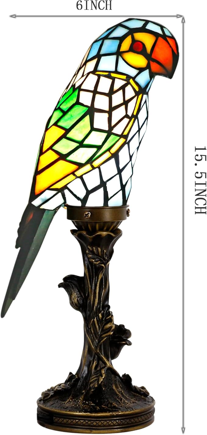 Small Tiffany Lamp Parrot Table Lamp Stained Glass Accent Lamp 15.3 Inch Tall Mini Desk Bedside Night Light for Kids Bedroom (Blue) - Bloomnest