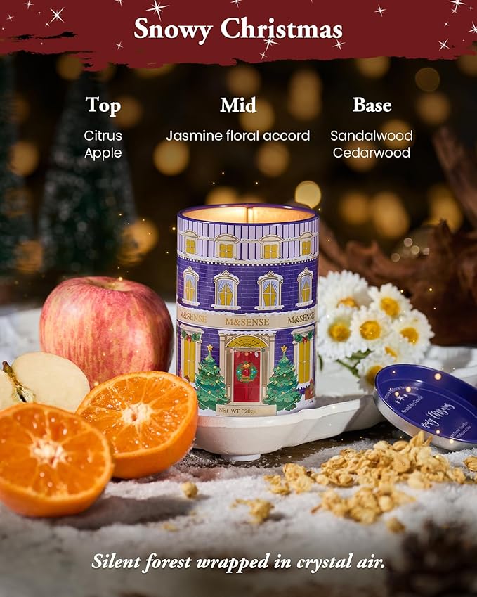 M&SENSE Snowy Christmas Candles, Winter Scented Holiday Soy Candles for Home, 11.3oz 70 Hour Non Toxic Long Burning, Cozy Aromatherapy Christmas Gifts for Women Men - Bloomnest