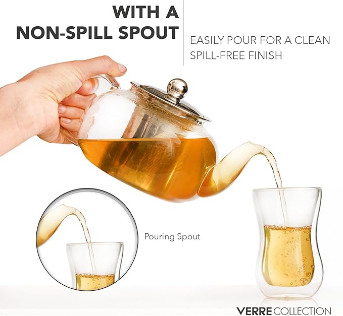Glass Teapot Stovetop Compatible Kettle with Stainless Steel Removable Infuser, Loose Leaf Tea, Stovetop Safe Tea Pot and Strainer (27 Ounce) - Bloomnest