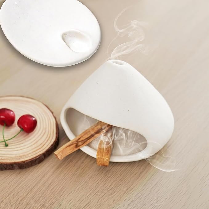 Set of 2 Palo Santo Holder Ceramic Sage Incense Burner Ash Catcher Meditation, Zen, Yoga Decor for Christmas Housewarming(White)
