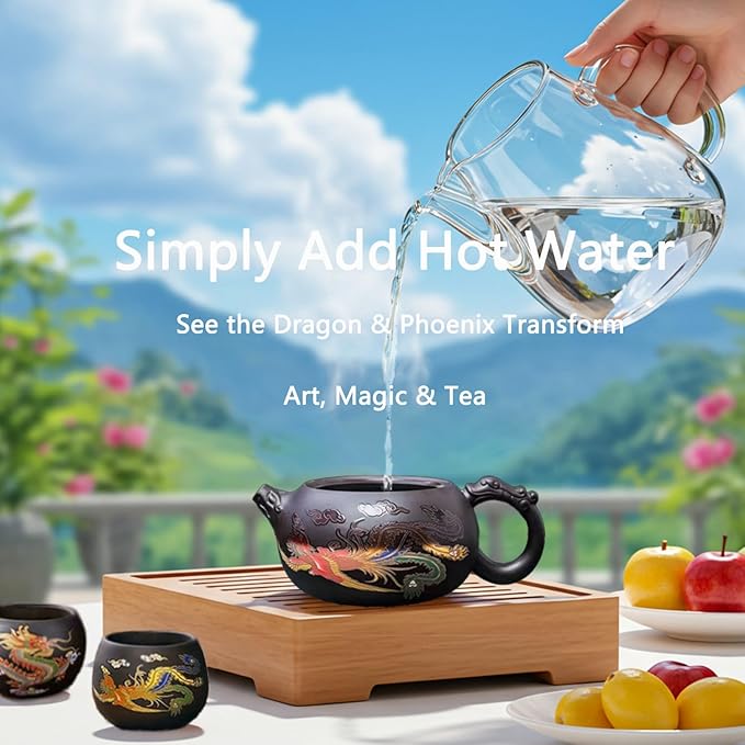 Hand-made Dragon and Phoenix Color-changing Purple Clay Magic Teapot -18oz Large Zisha Tea Pot Chinese Gong Fu Tea Set Tea Lover‘s Gift (Teapot+2Cups) - Bloomnest