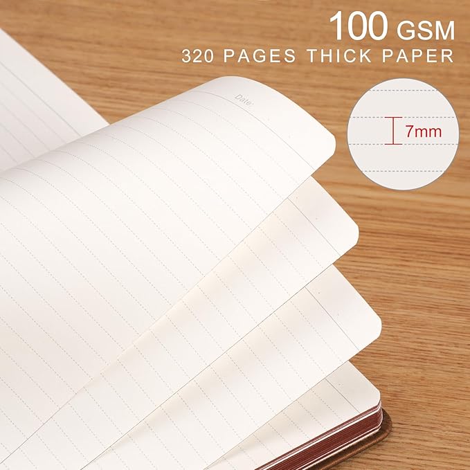 AHGXG Thick Journal Lined Notebook for Men - 320 Numbered Pages A5 College Ruled Notebook for Writing, 100gsm Paper, Vintage Leather Hardcover, for Women Work Office School, 5.75'' X 8.38''- Brown - Bloomnest