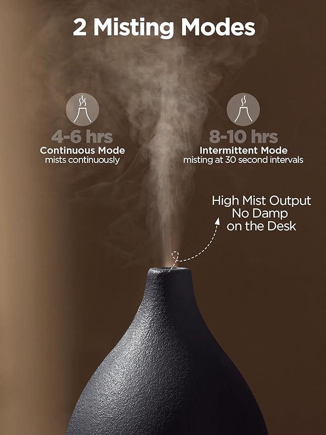 InnoGear Oil Diffuser, 150ML Ceramic Diffuser for Essential Oils Handcrafted Aromatherapy Diffuser Ultrasonic Cool Mist Humidifier with 2 Mist Modes Waterless Auto Off for Room Office, Black - Bloomnest