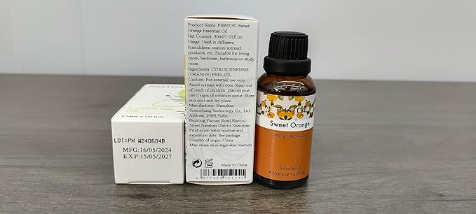 PHATOIL 30ML Sweet Orange Essential Oil, for Aromatherapy Diffusers, Humidifiers, Great for DIY Candle and Soap Making PHATOIL