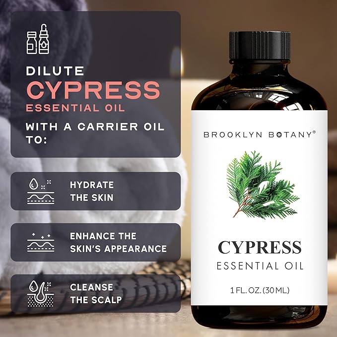 Brooklyn Botany Cypress Essential Oil - 100% Pure and Natural - Premium Grade Oil with Dropper - for Aromatherapy and Diffuser - 1 Fl Oz - Bloomnest