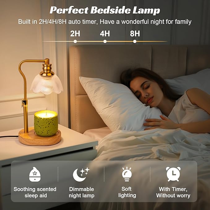 Candle Warmer Lamp, with Timer Dimmer Adjustable Height, Birthday, Mothers Day, House Warming Gift Wax Melt Warmer for Jar Candles(Includes 2 Bulbs) - Bloomnest