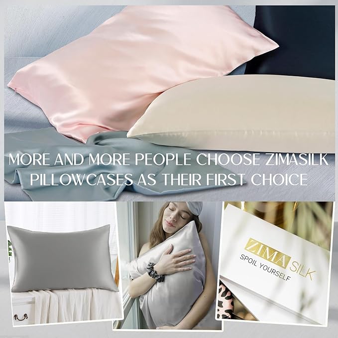 ZIMASILK 100% Pure Mulberry Silk Pillowcase for Hair and Skin Health,Soft and Smooth,Both Sides Premium Grade 6A Silk,600 Thread Count,with Hidden Zipper,1pc (Queen 20''x30'', Gray) - Bloomnest