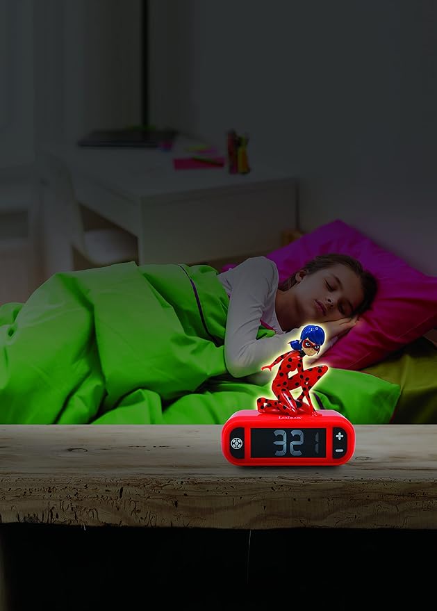 LEXiBOOK - Miraculous Digital Alarm Clock with Night Light Snooze, Clock, Luminous Ladybug, Red Colour - RL800MI - Bloomnest
