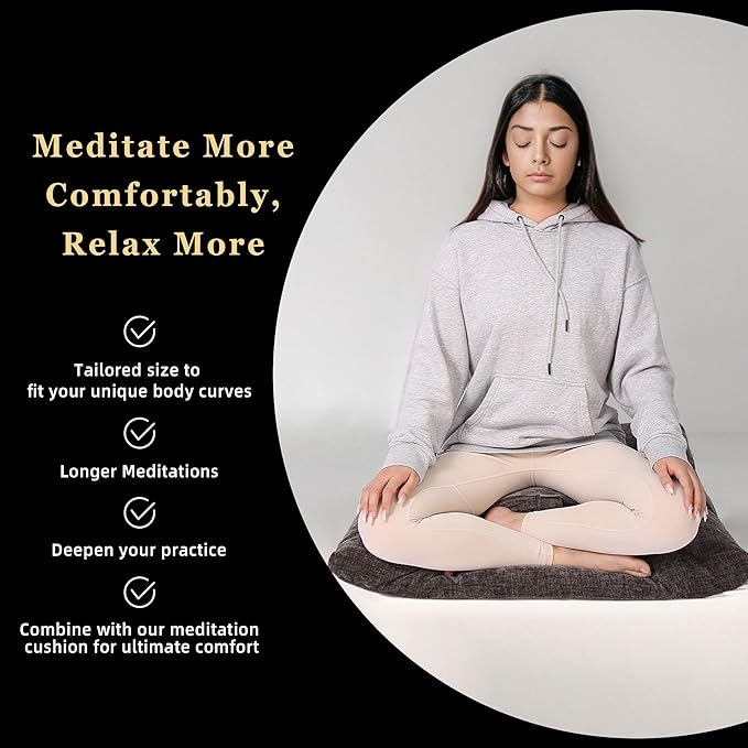 Meditation Zafu Cushion Set with Buckwheat Hulls & Memory Foam - Ergonomic Support for Yoga & Sitting - Removable Machine-Washable Luxury Velvet Cover - for Adults and Kids (Cl03-Brown)
